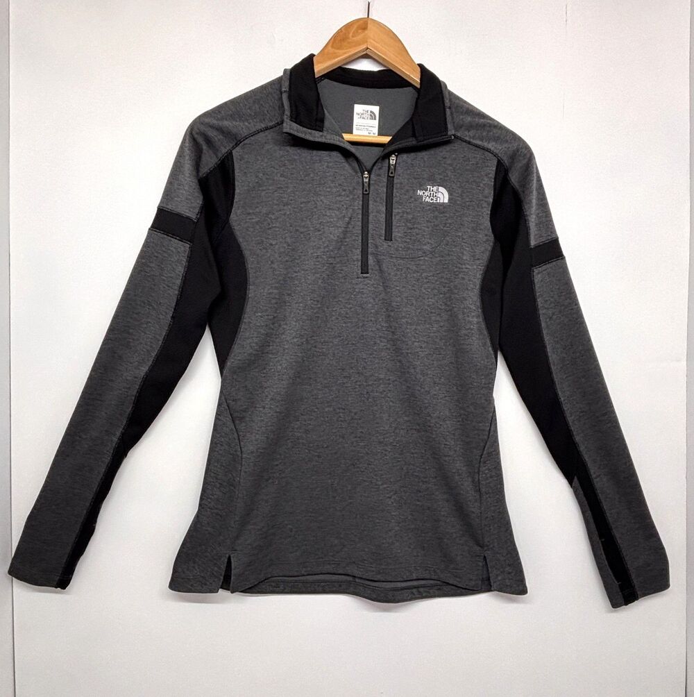 The North Face FlashDry Women's 1/4 Zip Pullover Thumbholes Black Gray Medium